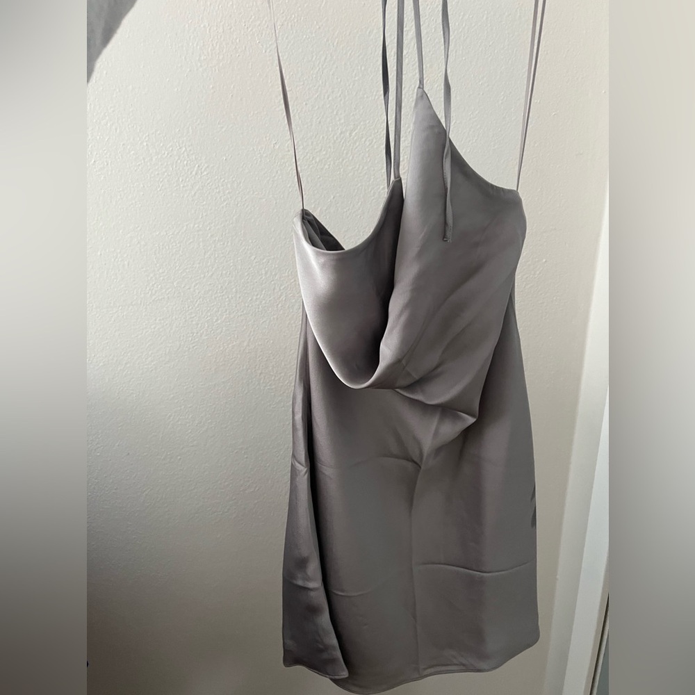 Cowl neck silver dress